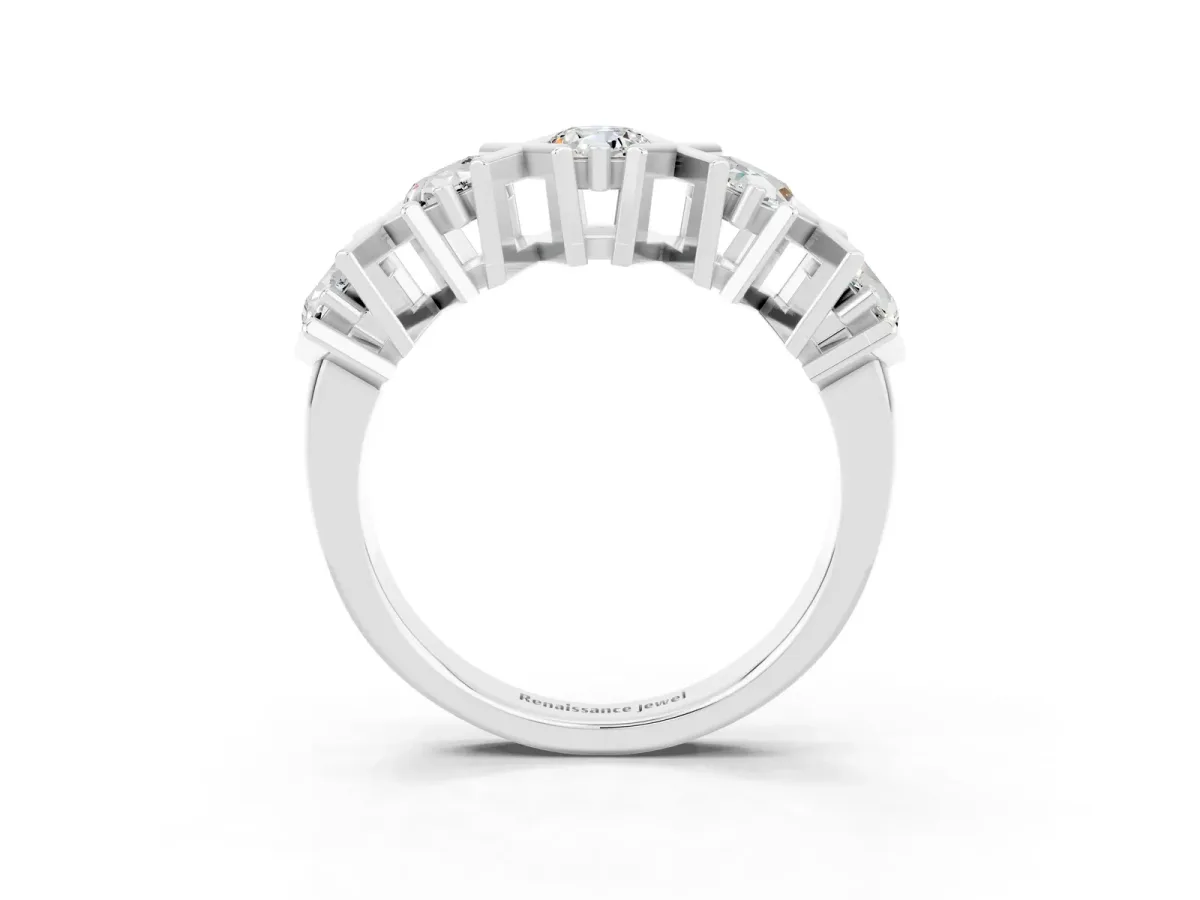 Round Moissanite Channel Set Band with X-Prong Detail White gold