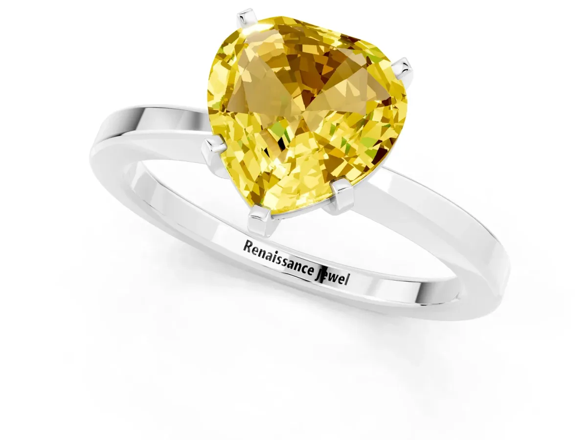 Heart Cut Yellow Sapphire Solitaire Engagement Ring with Classic Band and Four-Prong Setting White gold