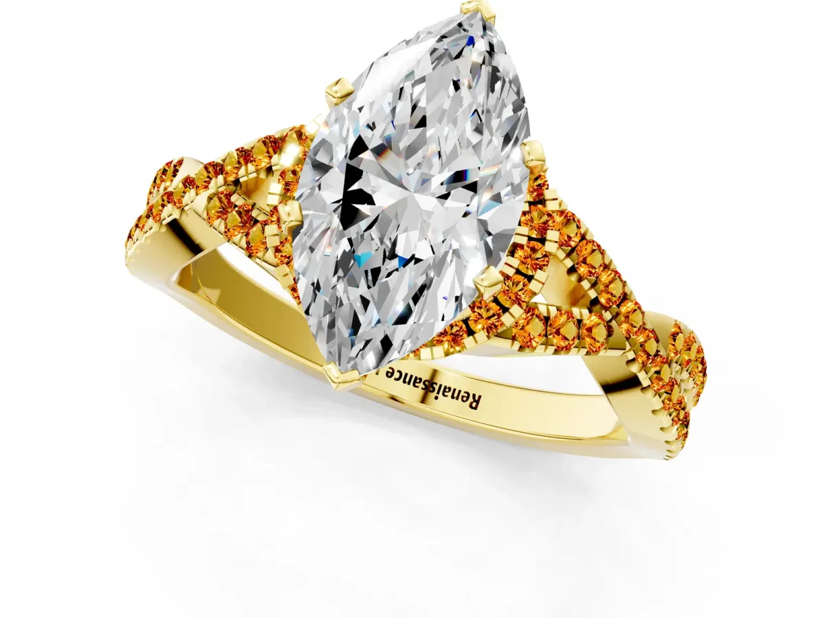 Heart Cut Diamond Citrine Halo Twist Band Solitaire Prong Setting Ring Yellow gold