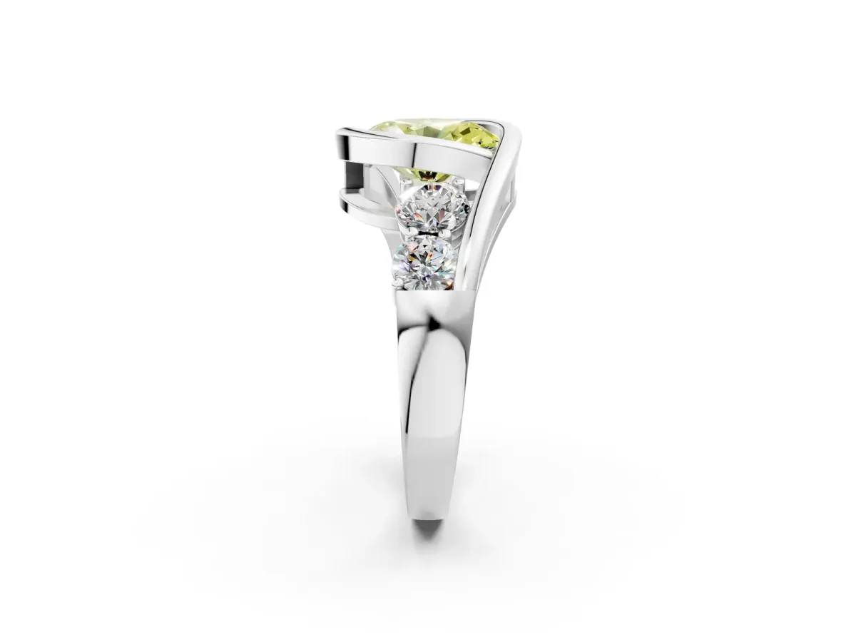 Fancy Yellow Bezel Set Oval Cut Diamond Bypass Ring with Round Accents Silver