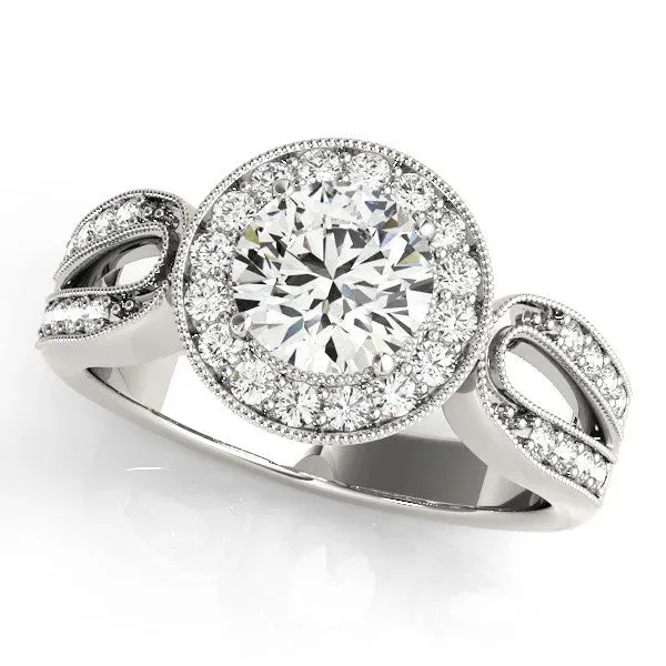 Heart Cut Halo Split Shank Milgrain Diamond Ring Platinum