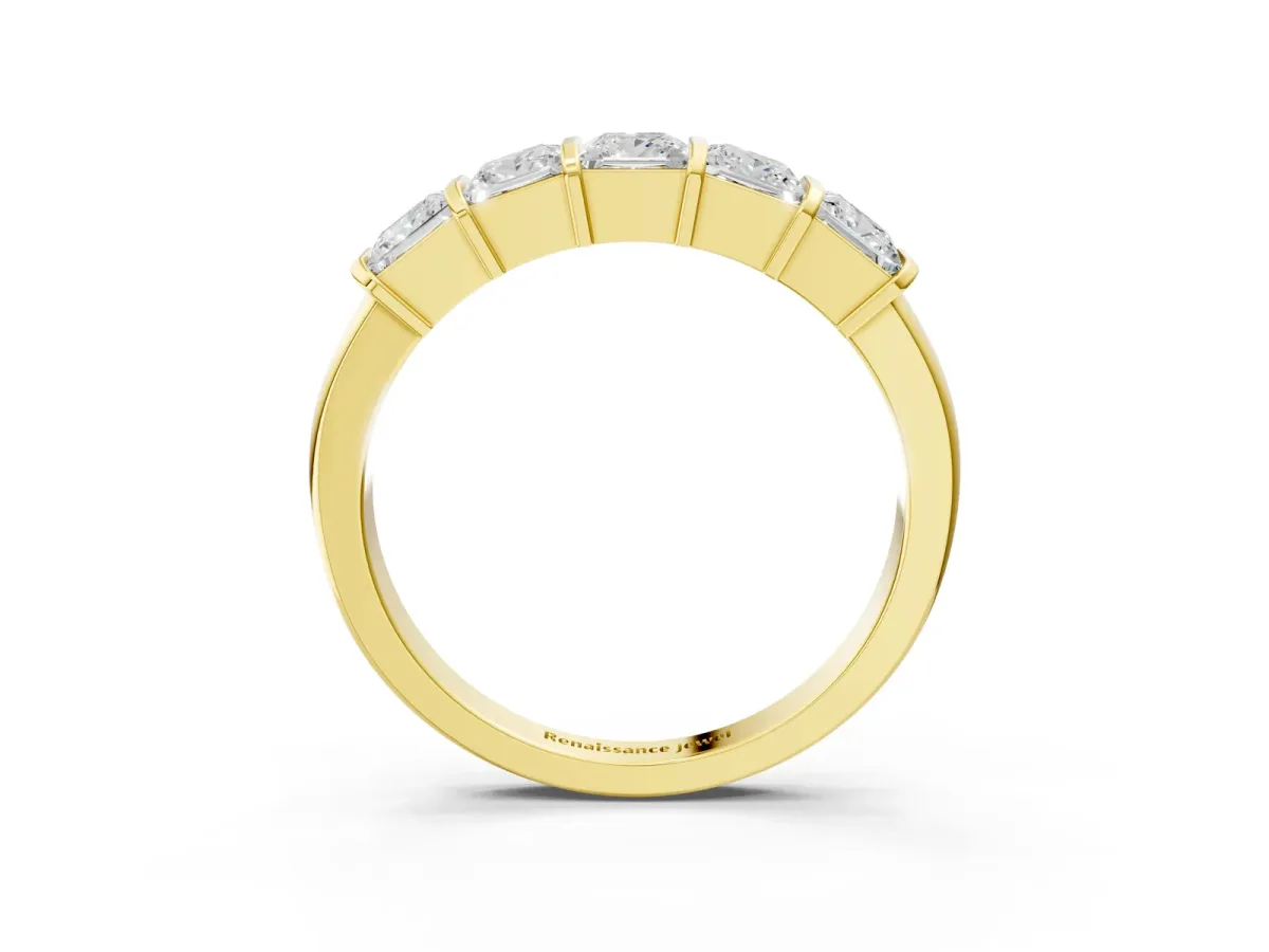 Princess Cut Channel Set Diamond Band with Bar Prong Setting Yellow gold