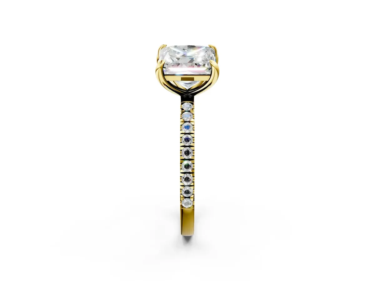 Radiant and Princess Toi Moi Ring with Prong Setting and Pave Band Yellow gold