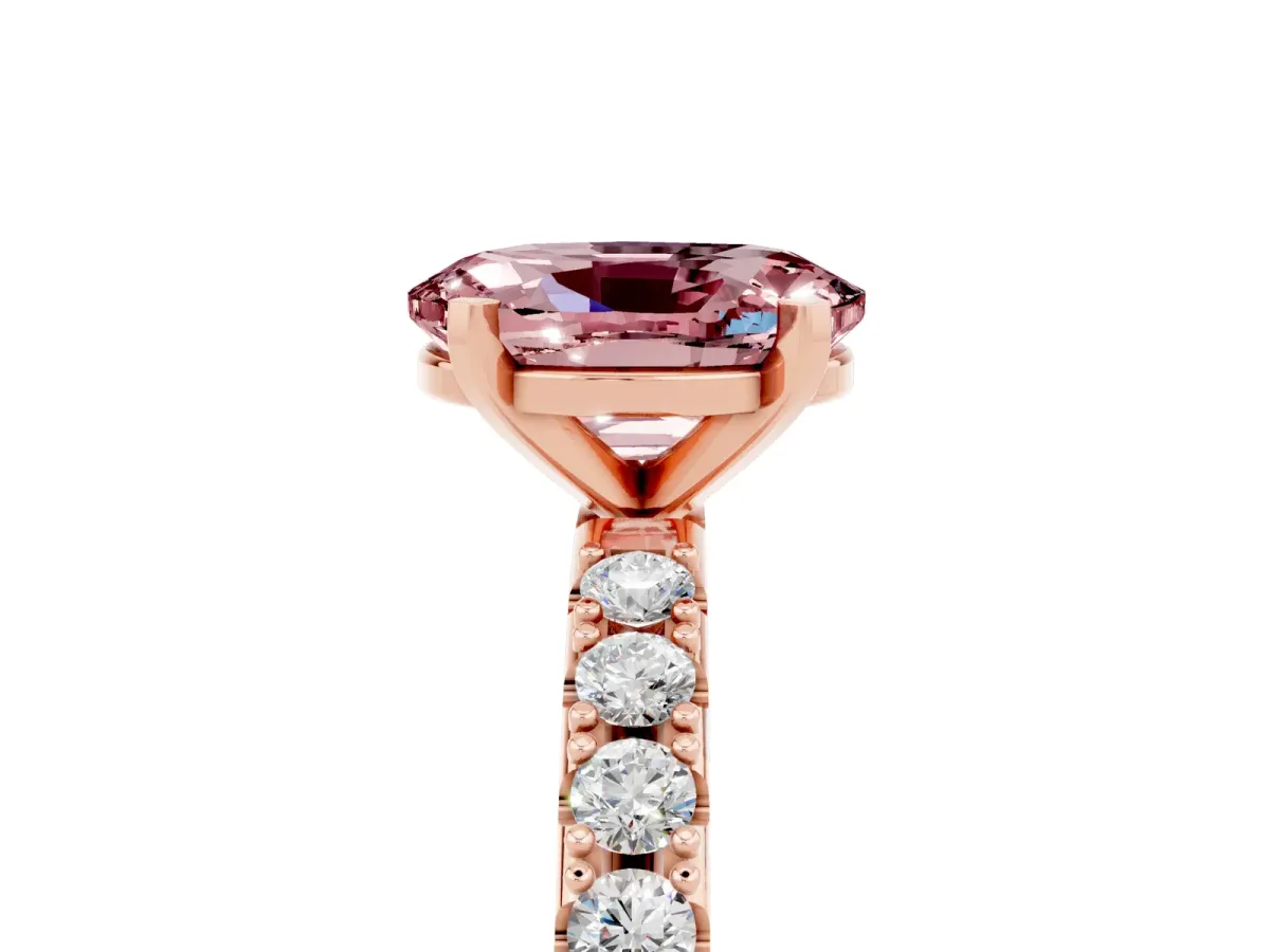 Oval Cut Morganite Solitaire Pavé Band with Four-Prong Setting Rose gold