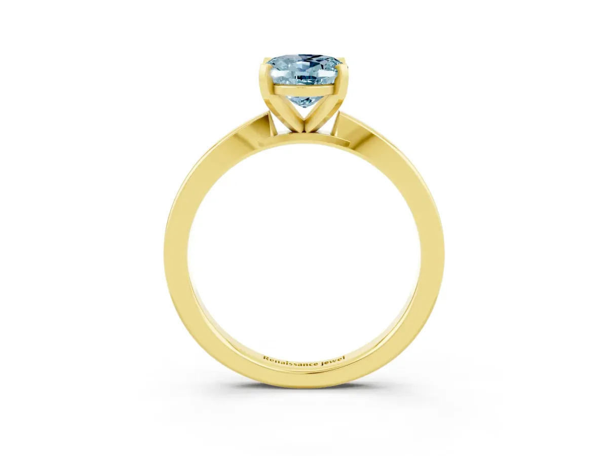 Oval Cut Aquamarine Solitaire Engagement Ring with Classic Band and Four-Prong Setting Yellow gold