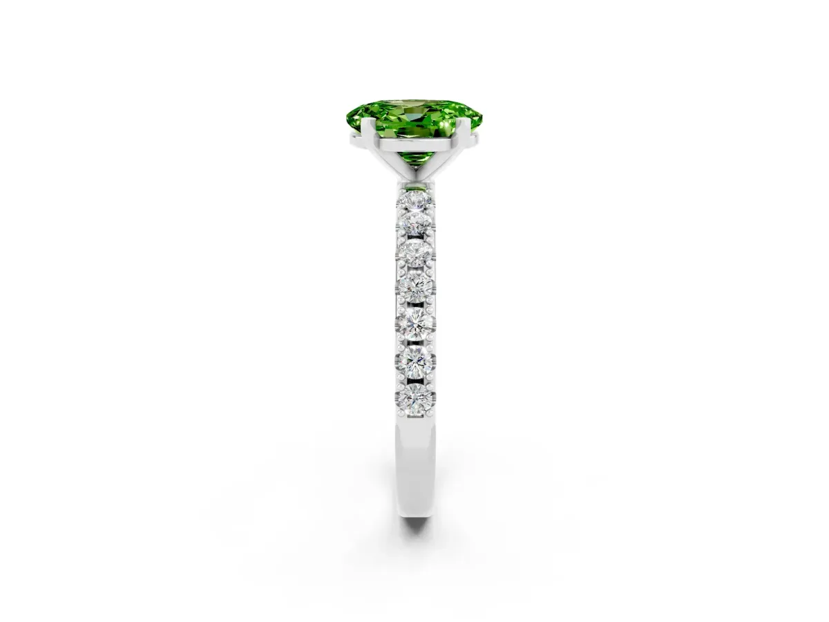 Oval Cut Peridot Solitaire Pavé Band with Four-Prong Setting Silver