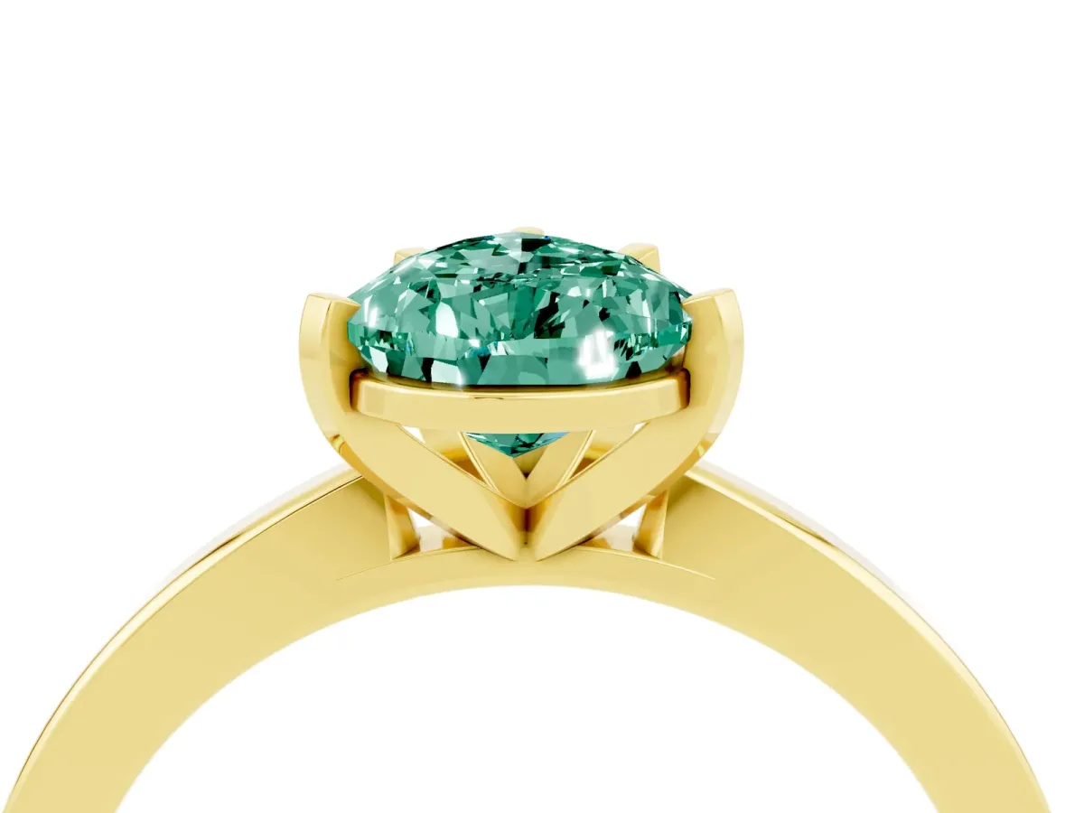 Pear Cut Green Sapphire Solitaire Engagement Ring with Classic Band and Four-Prong Setting Yellow gold