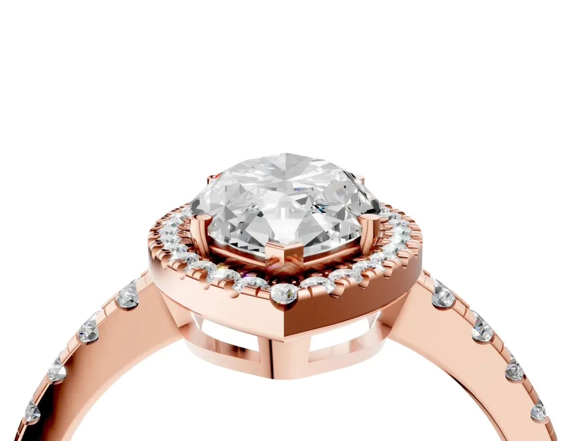 Marquise Cut Diamond Halo Ring with Pavé Band and Four-Prong Setting Rose gold