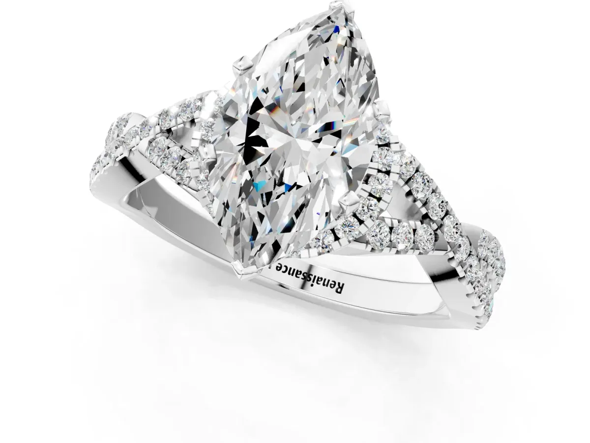 Heart Cut Diamond Moissanite Halo Twist Band Solitaire Prong Setting Ring White gold