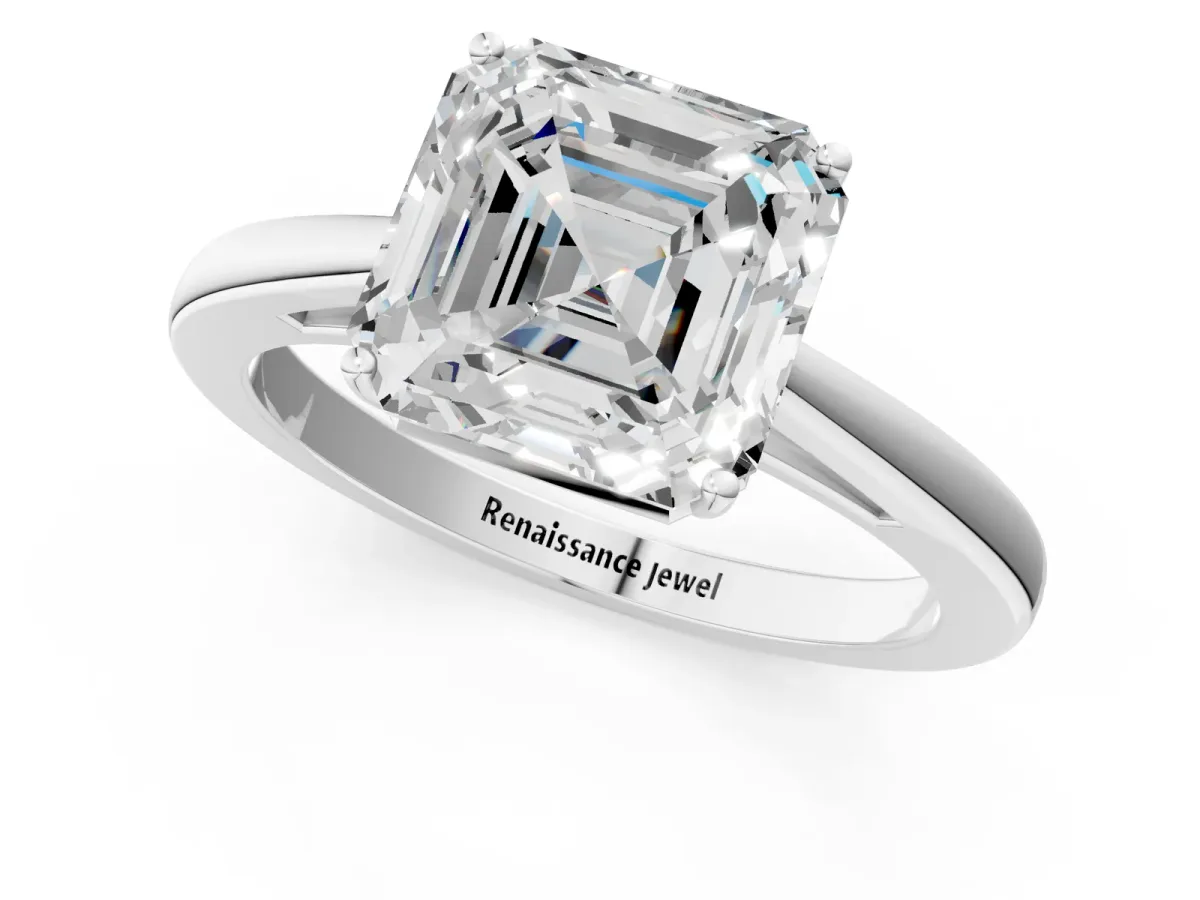 Asscher Cut Solitaire Diamond Ring with Split Shank and Four-Prong Setting Platinum