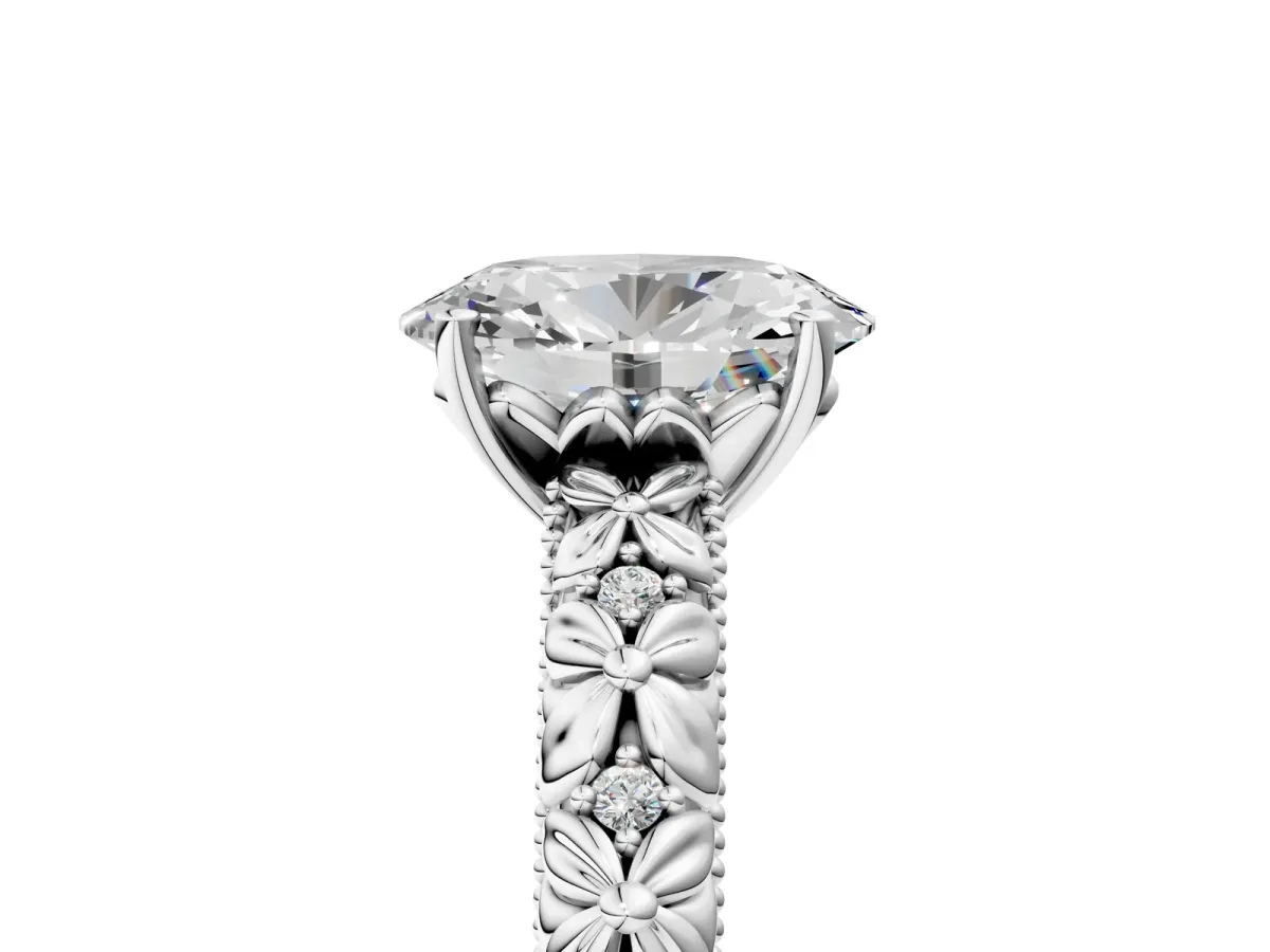 Oval Cut Solitaire Floral Milgrain Engagement Ring Platinum