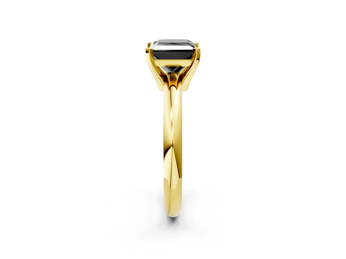 Fancy Black Princess Cut Diamond Solitaire Engagement Ring with Round Band and Four-Prong Setting Yellow gold