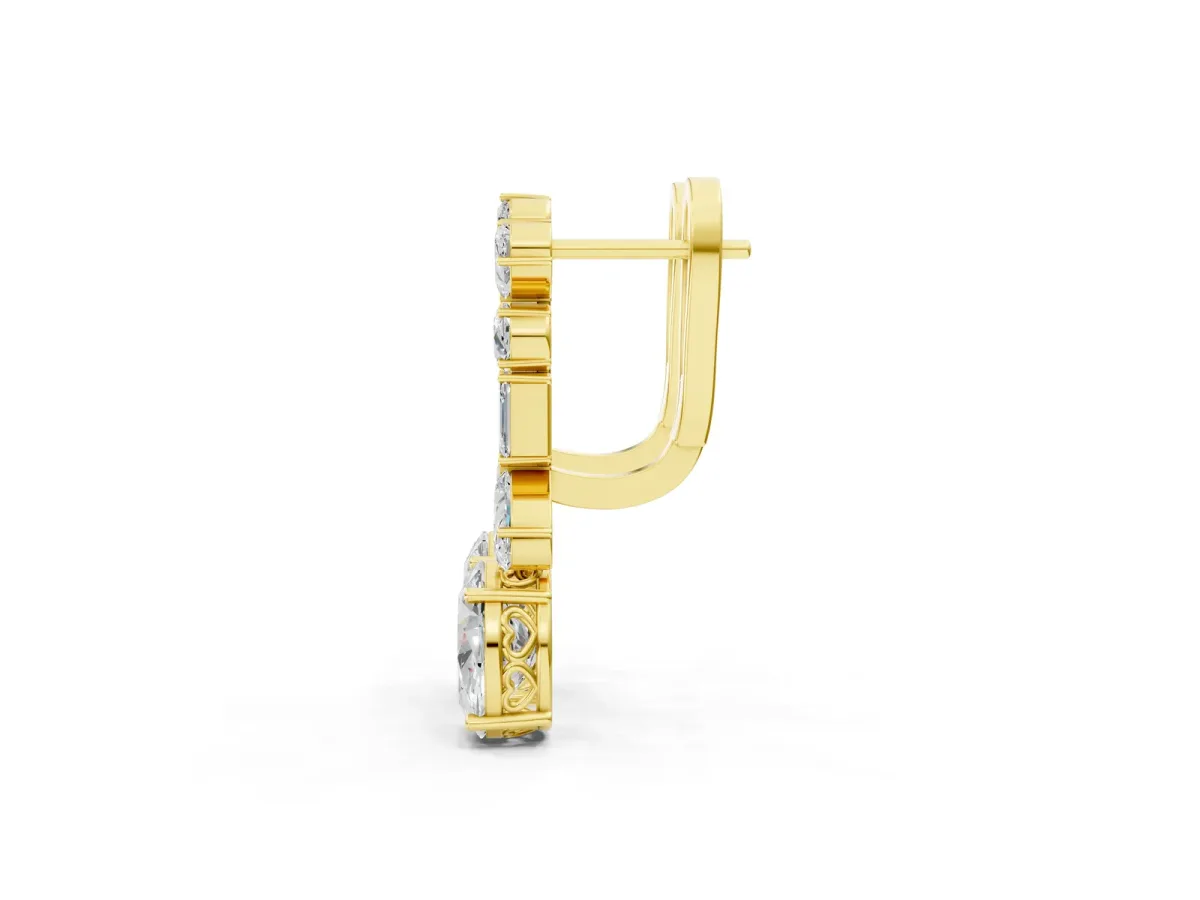 Pear, Baguette and Oval Diamond Monaco Drop Earrings Yellow gold