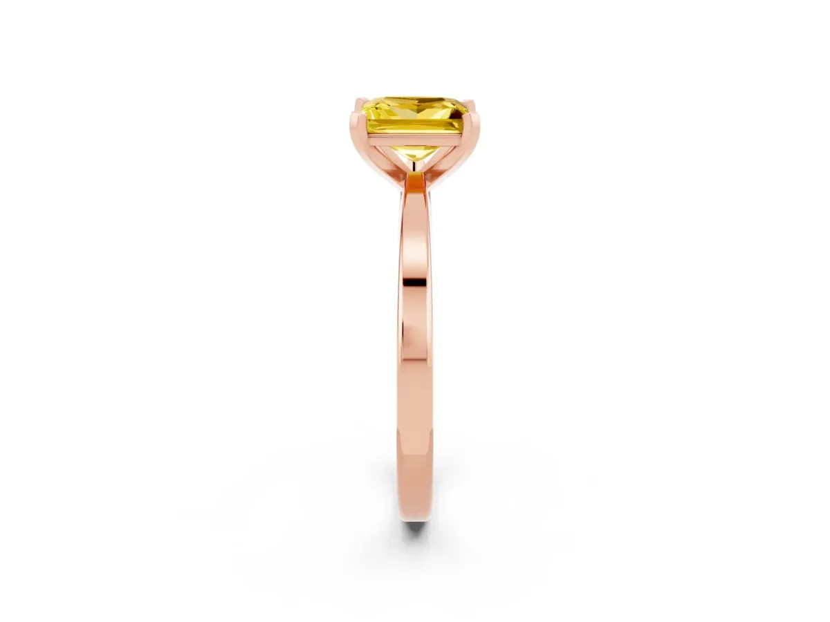 Princess Cut Yellow Sapphire Solitaire Engagement Ring with Classic Band and Four-Prong Setting Rose gold