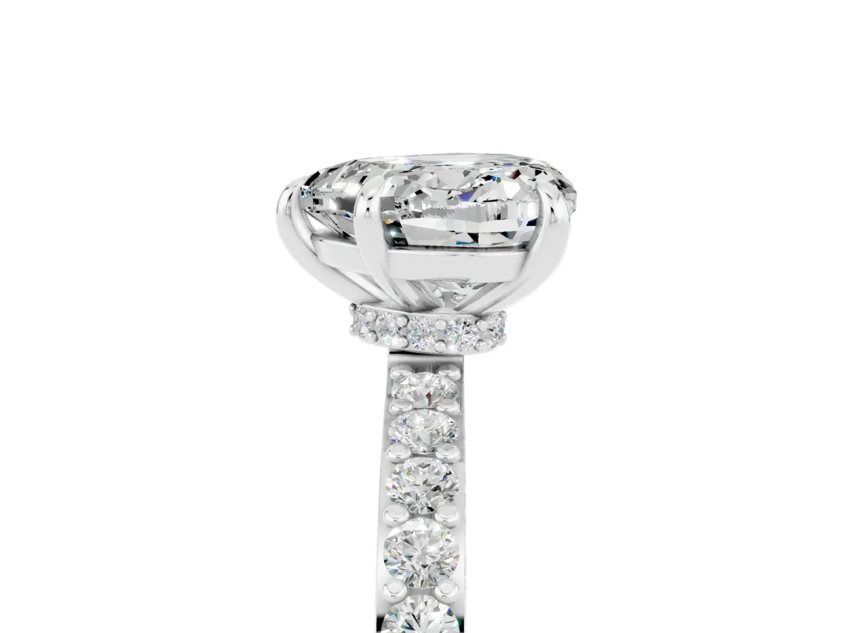 Heart Cut Moissanite Solitaire Engagement Ring with Pavé Band and Four-Prong Setting White gold