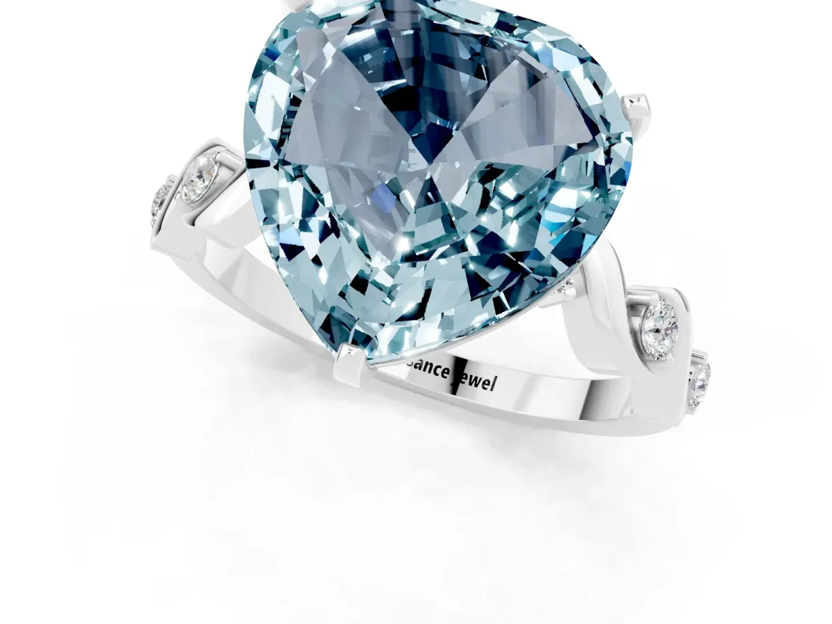 Heart Cut Aquamarine Solitaire Twisted Band with Round Accents and Prong Setting Platinum