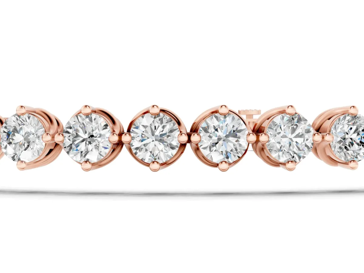 Round Cut Diamond Tennis Bracelet with Prong Setting and Twisted Band Rose gold