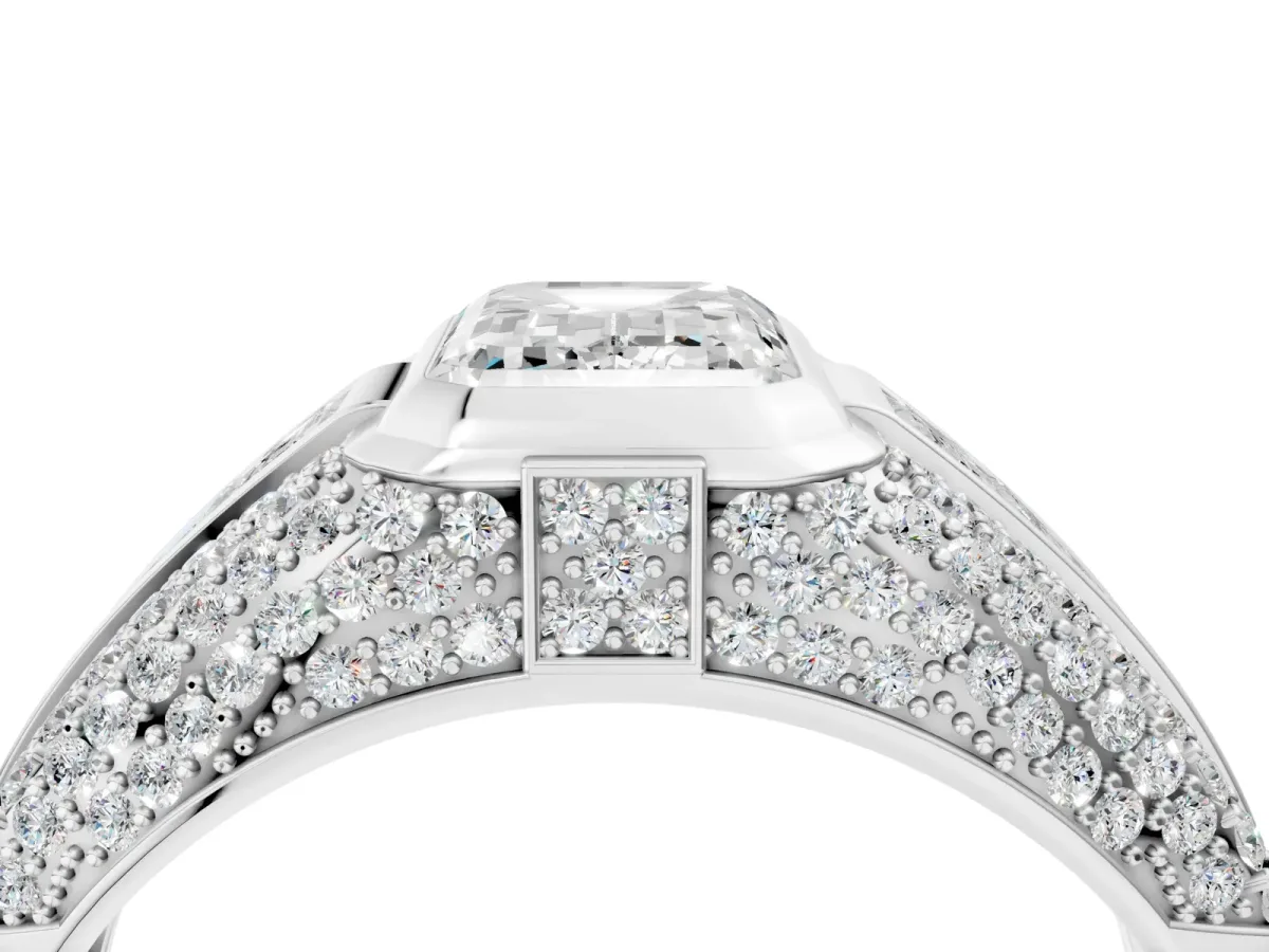 Emerald Cut Diamond Mens Ring with Side Stones White gold