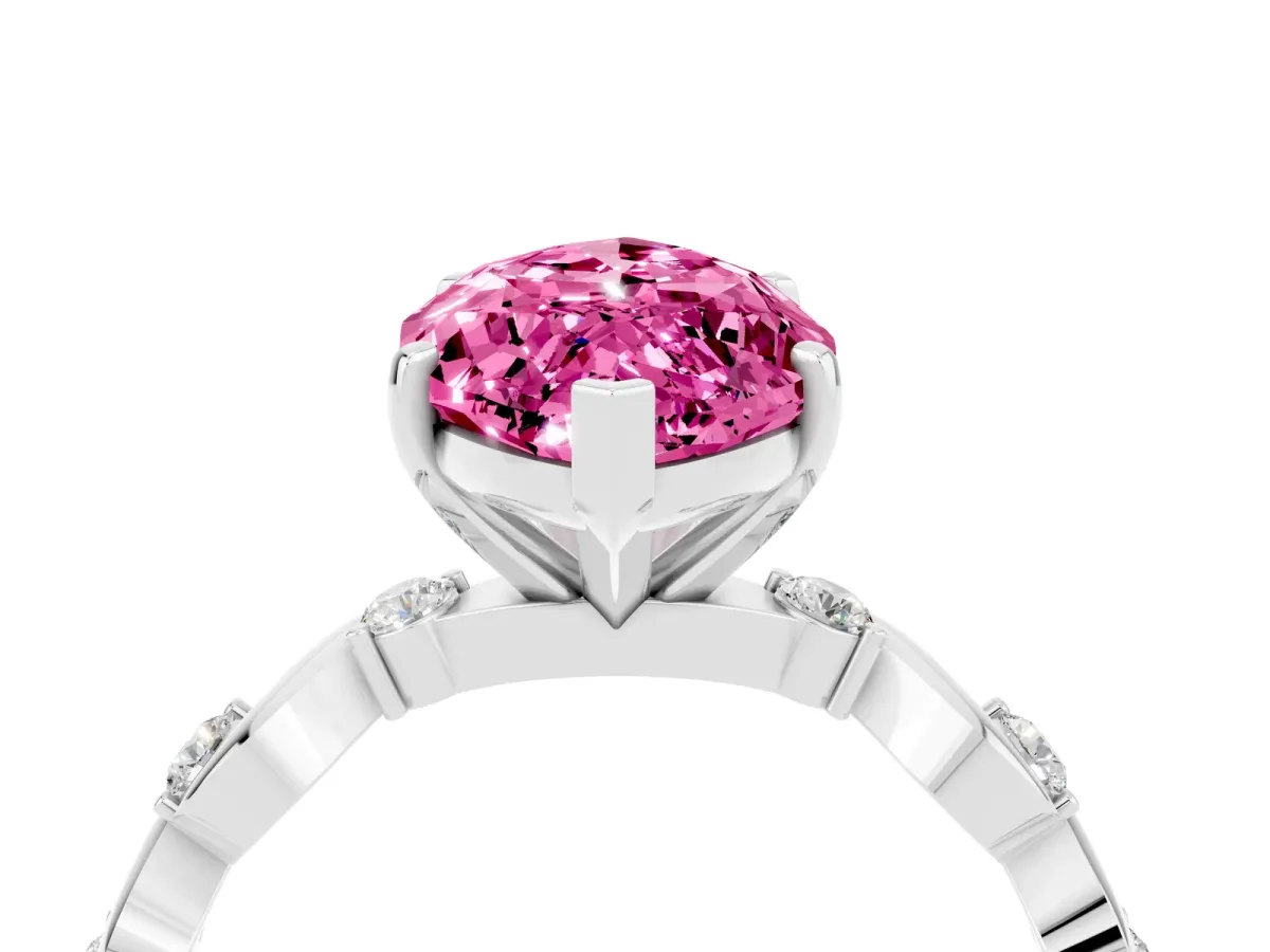 Marquise Cut Pink Sapphire Solitaire Twisted Band with Round Accents and Prong Setting Platinum