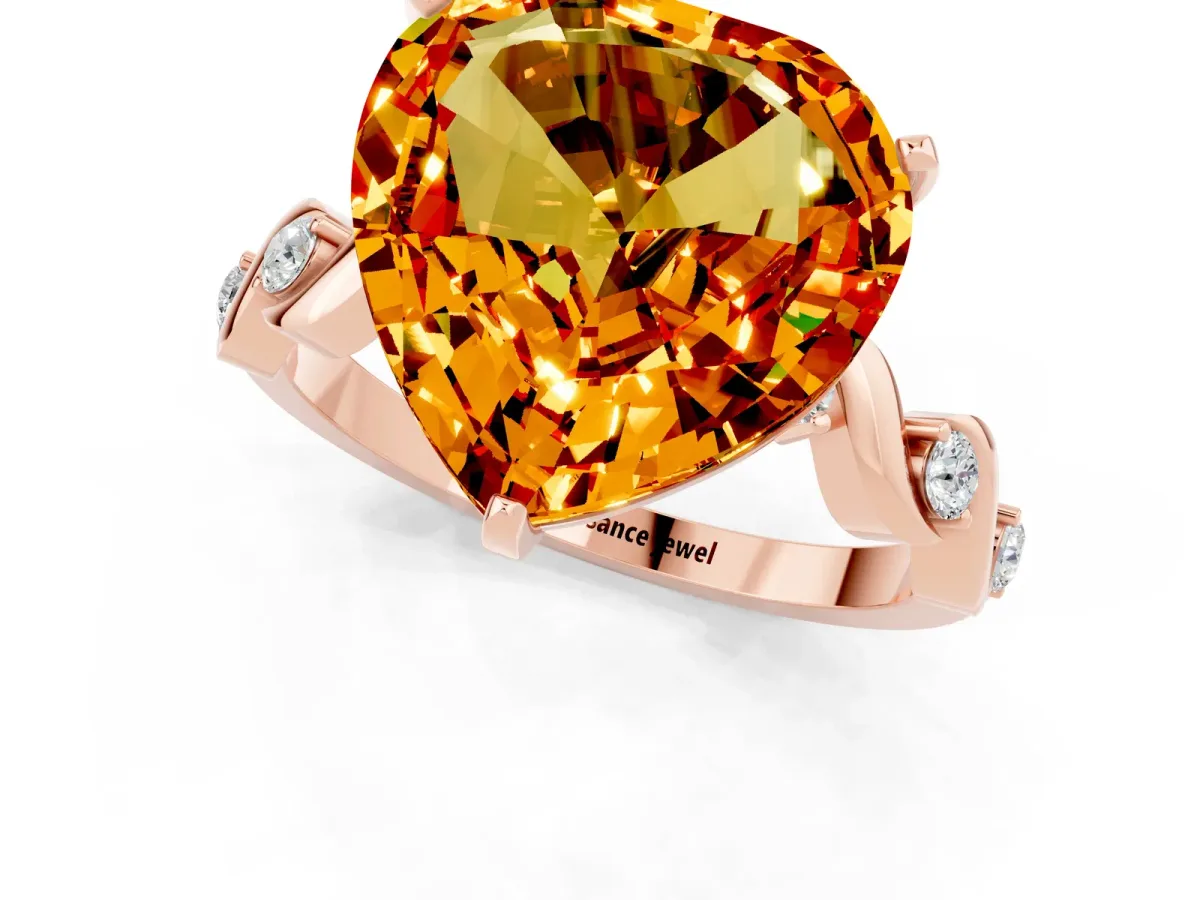Heart Cut Citrine Solitaire Twisted Band with Round Accents and Prong Setting Rose gold