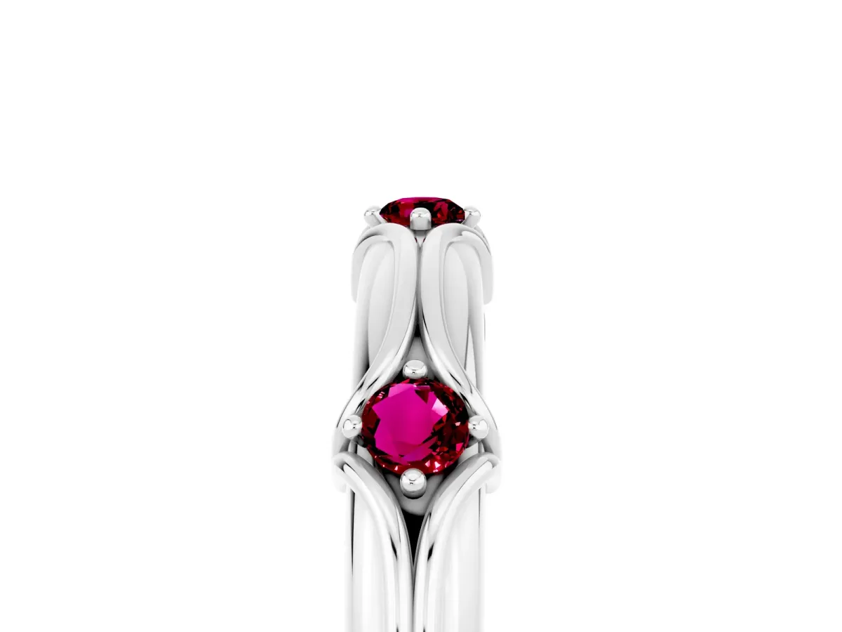Round Garnet Prong Set Milgrain Eternity Band White gold