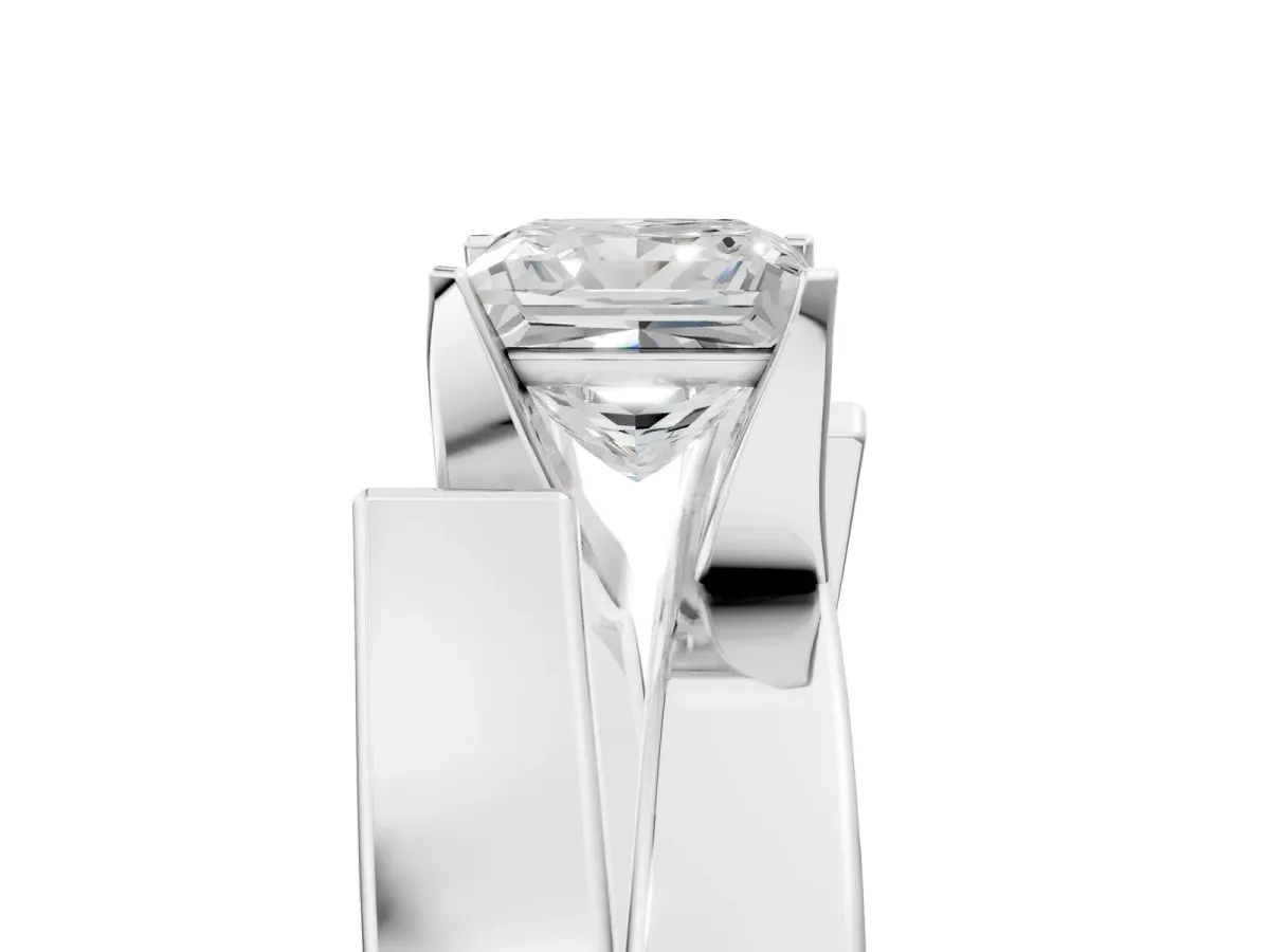 Modern Tension Set Princess Cut Diamond Solitaire Wide Band Ring Platinum