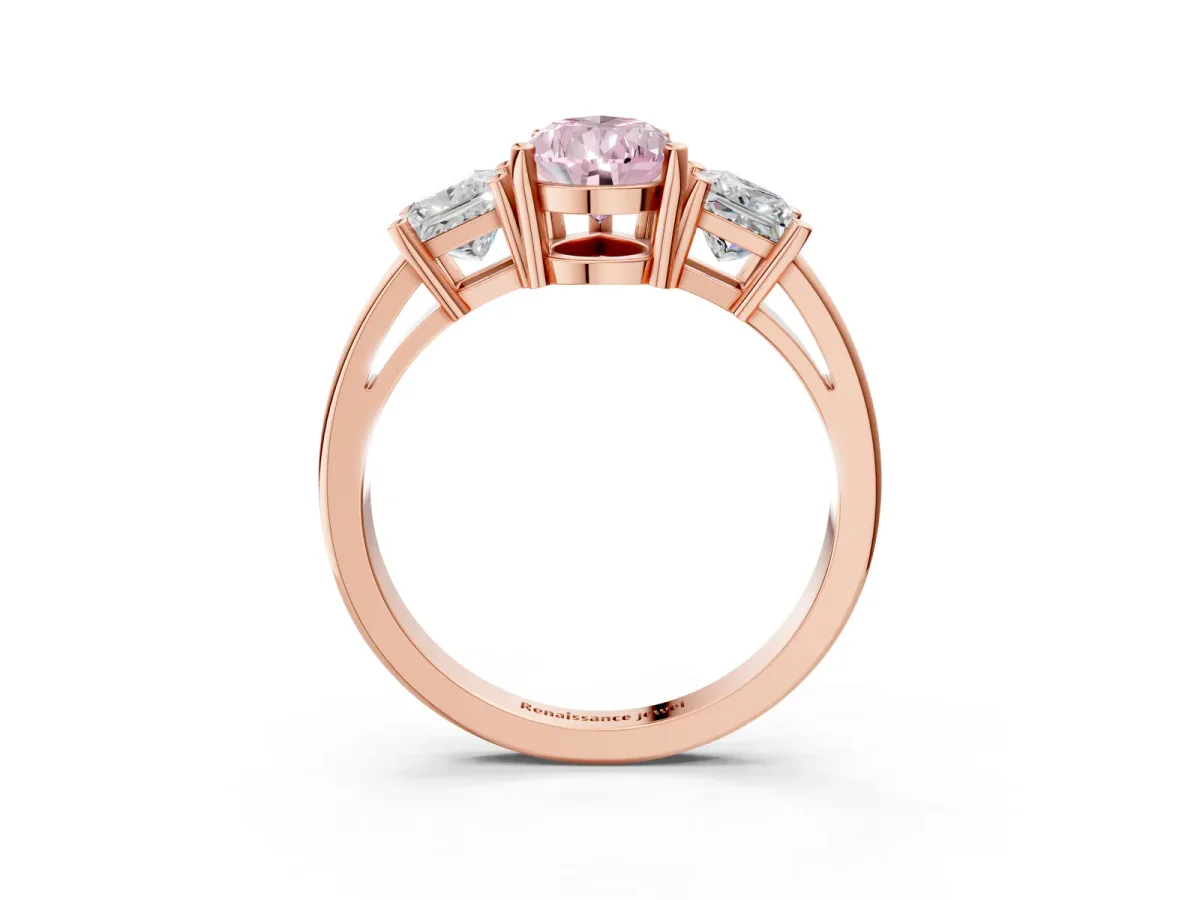 Fancy Pink Three-Stone Pear Cut Cut Solitaire Ring with Prong Setting Rose gold