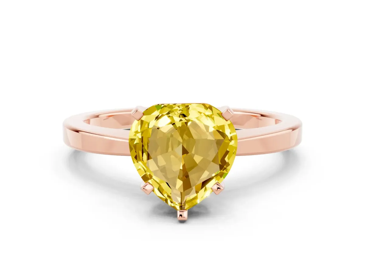 Heart Cut Yellow Sapphire Solitaire Engagement Ring with Classic Band and Four-Prong Setting Rose gold