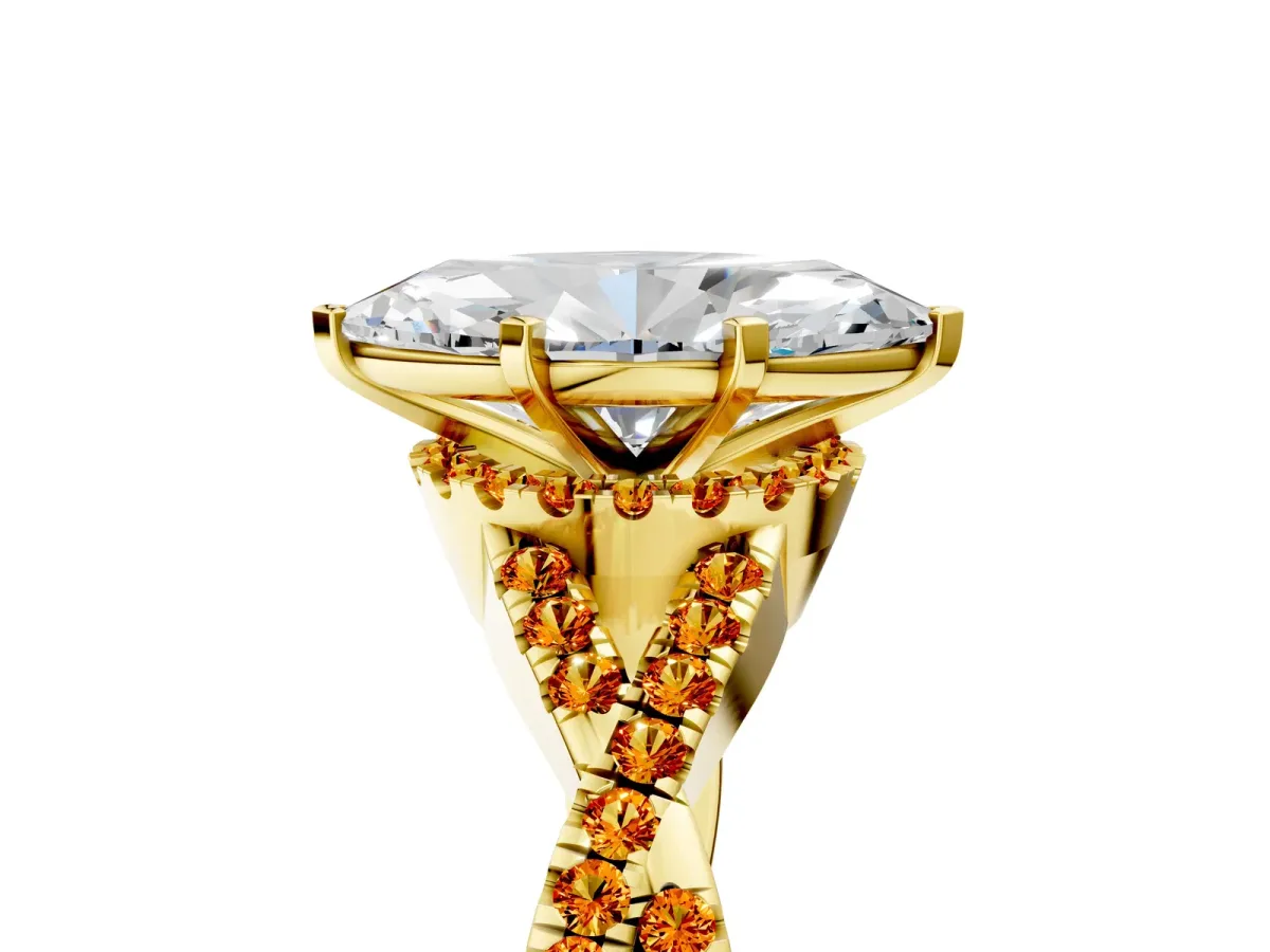 Marquise Cut Diamond Citrine Halo Twist Band Solitaire Prong Setting Ring Yellow gold