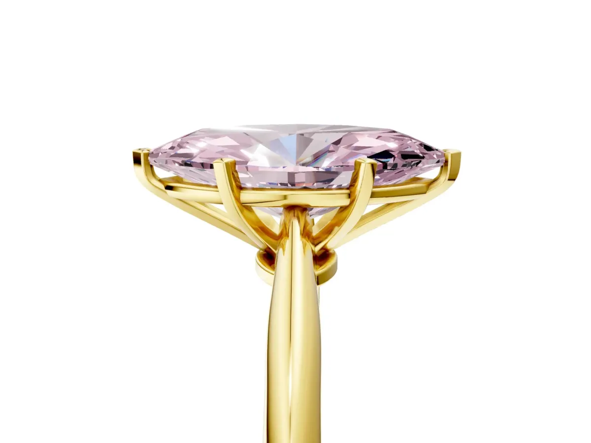 Fancy Pink Marquise Cut Diamond Solitaire Engagement Ring with Classic Band and Four-Prong Setting Yellow gold