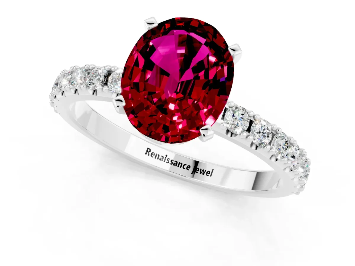 Oval Cut Garnet Solitaire Pavé Band with Four-Prong Setting Silver