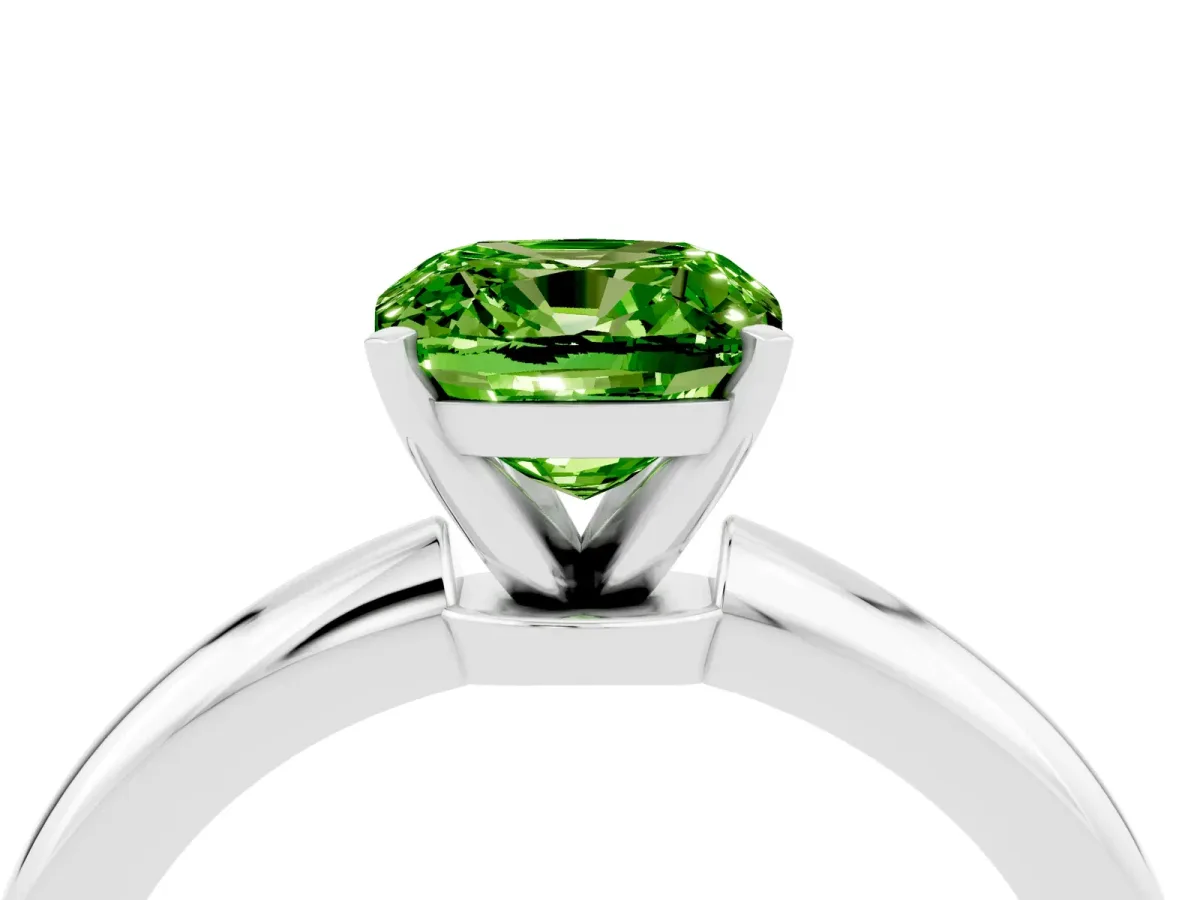Cushion Cut Peridot Solitaire Ring with Six-Prong Setting and Classic Band Silver