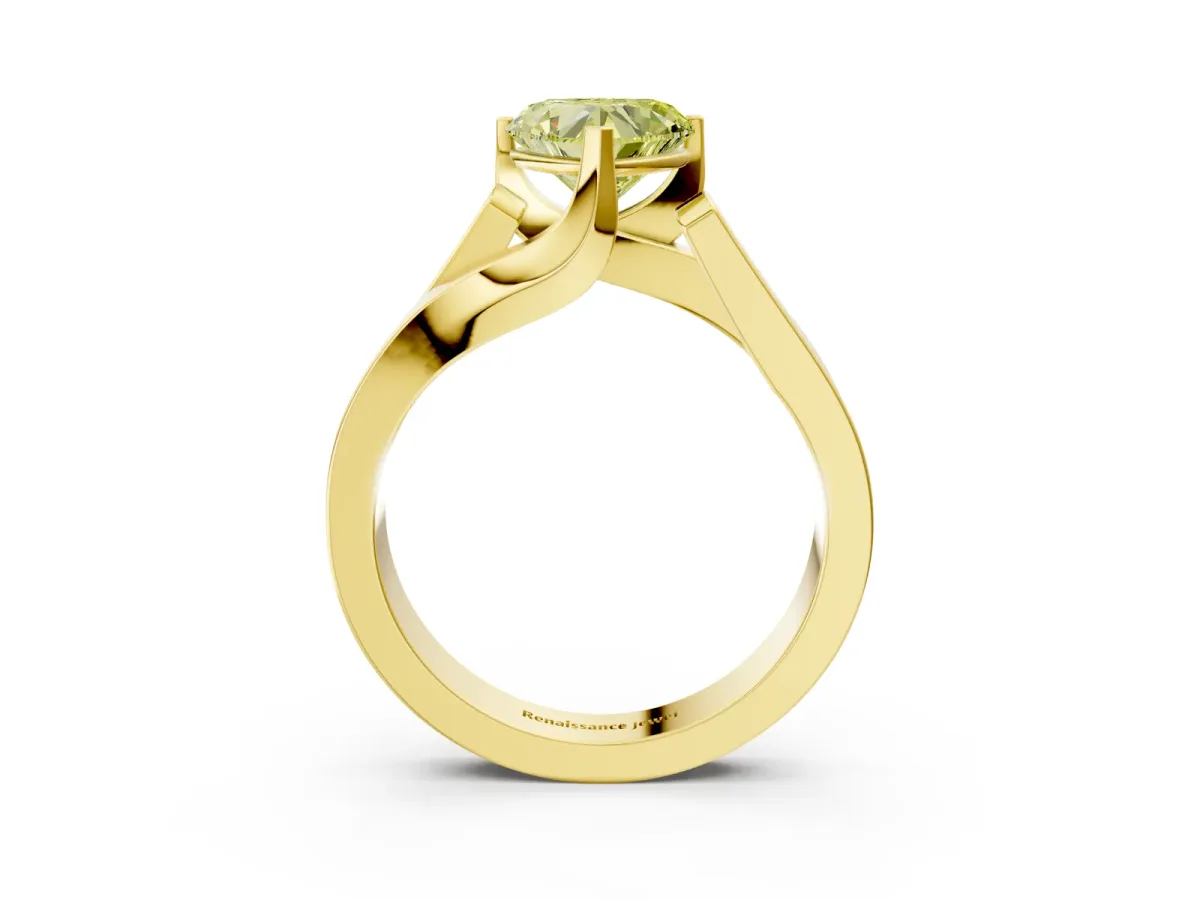 Fancy Yellow Modern Tension Set Heart Cut Diamond Solitaire Wide Band Ring Yellow gold