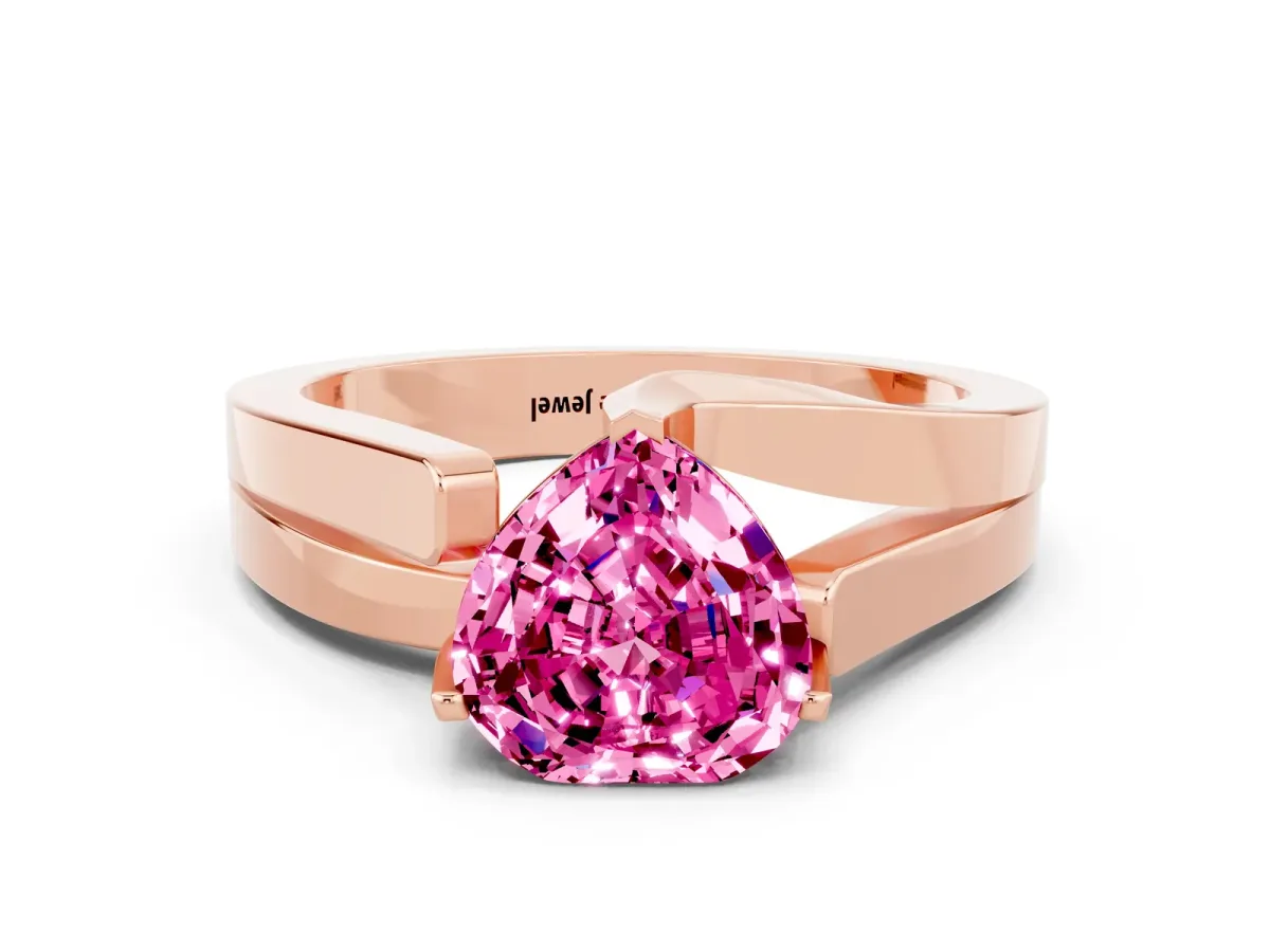 Modern Tension Set Heart Cut Pink Sapphire Solitaire Wide Band Ring Rose gold