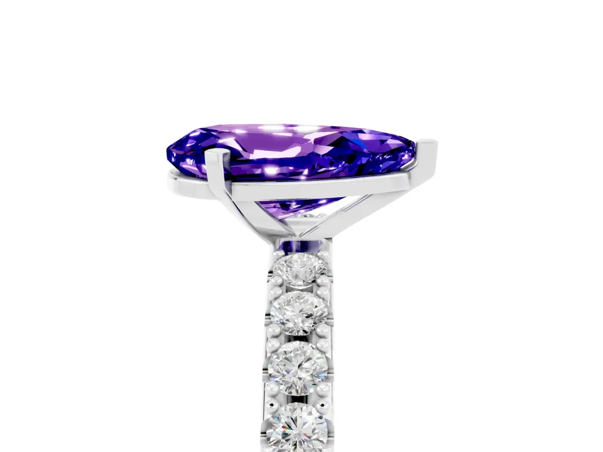 Pear Cut Tanzanite Solitaire Pavé Band with Four-Prong Setting Platinum