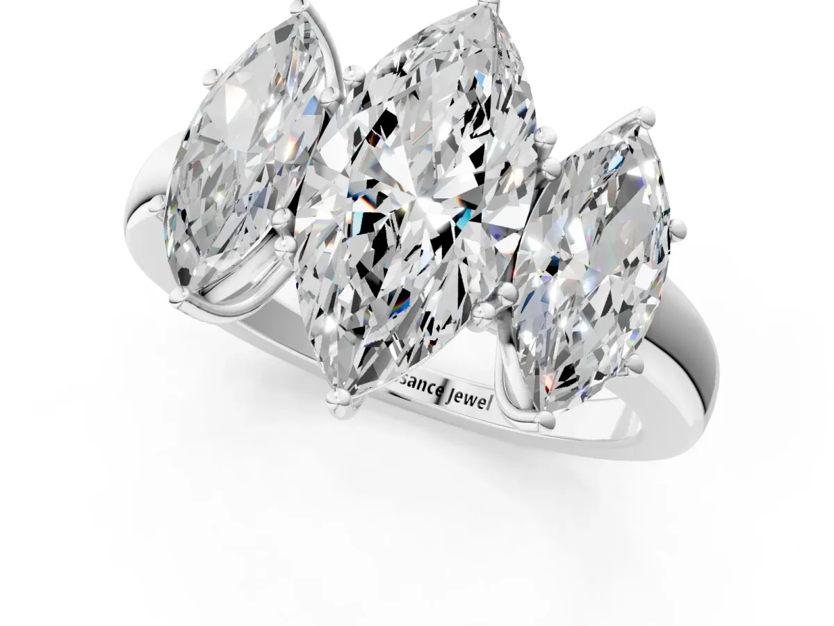 Marquise Cut Diamond Three-Stone Ring with Four-Prong Setting and Classic Band White gold