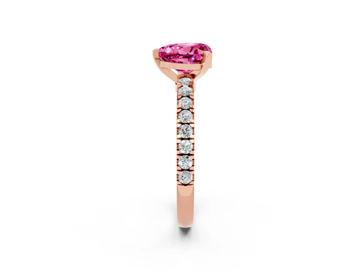 Heart Cut Solitaire Pink Sapphire with Pavé Band and Four-Prong Setting Rose gold