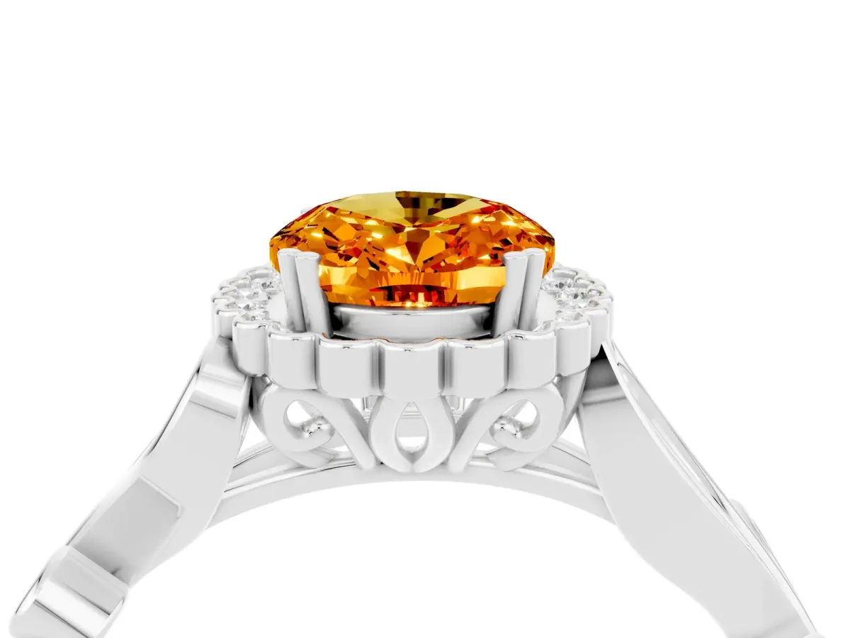 Oval Cut Citrine Halo Ring with Vintage Split Shank and Four-Prong Setting Silver