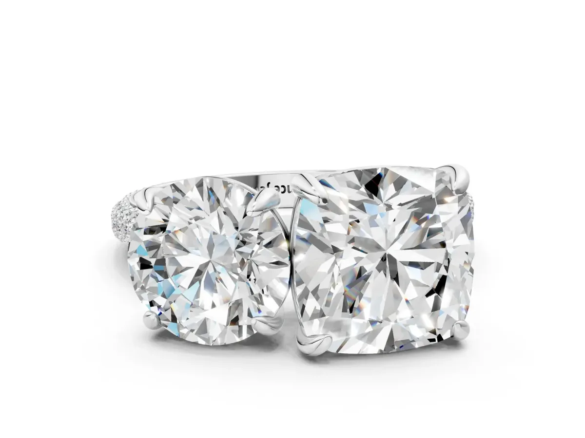 Round and Cushion Toi Moi Ring with Prong Setting and Micro Pave Band Silver