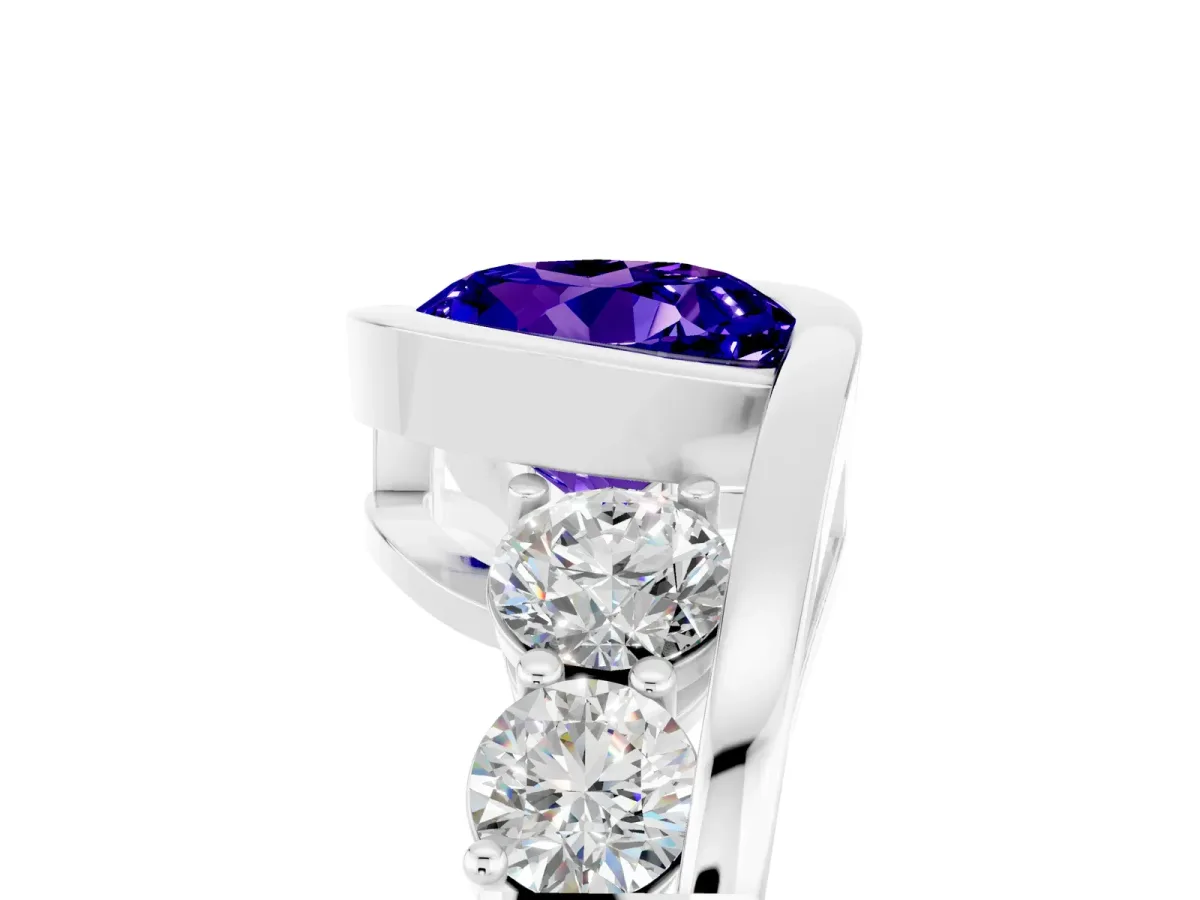 Bezel Set Round Cut Tanzanite Bypass Ring with Round Accents Platinum