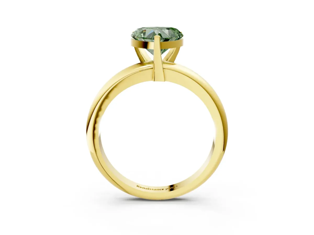 Fancy Green Heart Cut Diamond Solitaire Engagement Ring with Round Band and Four-Prong Setting Yellow gold