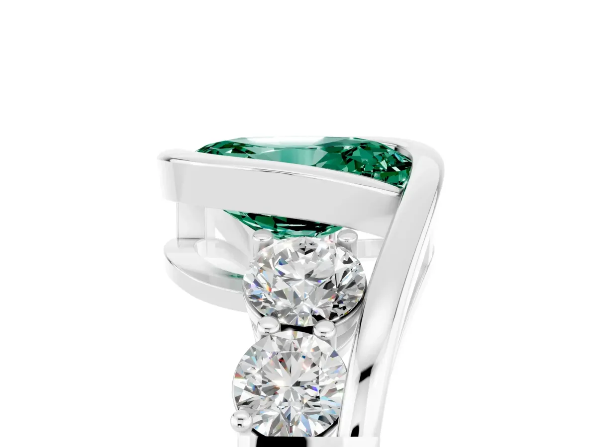 Bezel Set Oval Cut Green Sapphire Bypass Ring with Round Accents Silver