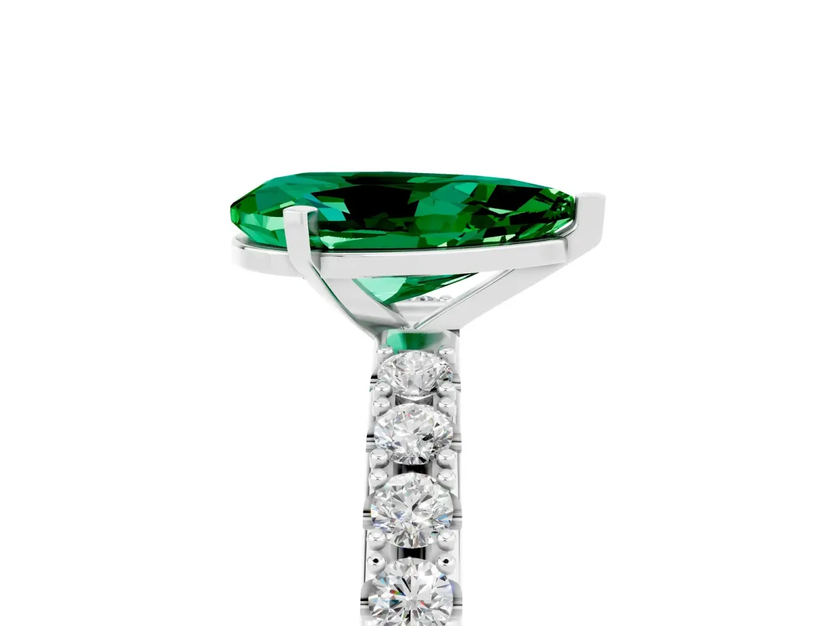 Pear Cut Emerald Solitaire Pavé Band with Four-Prong Setting Platinum