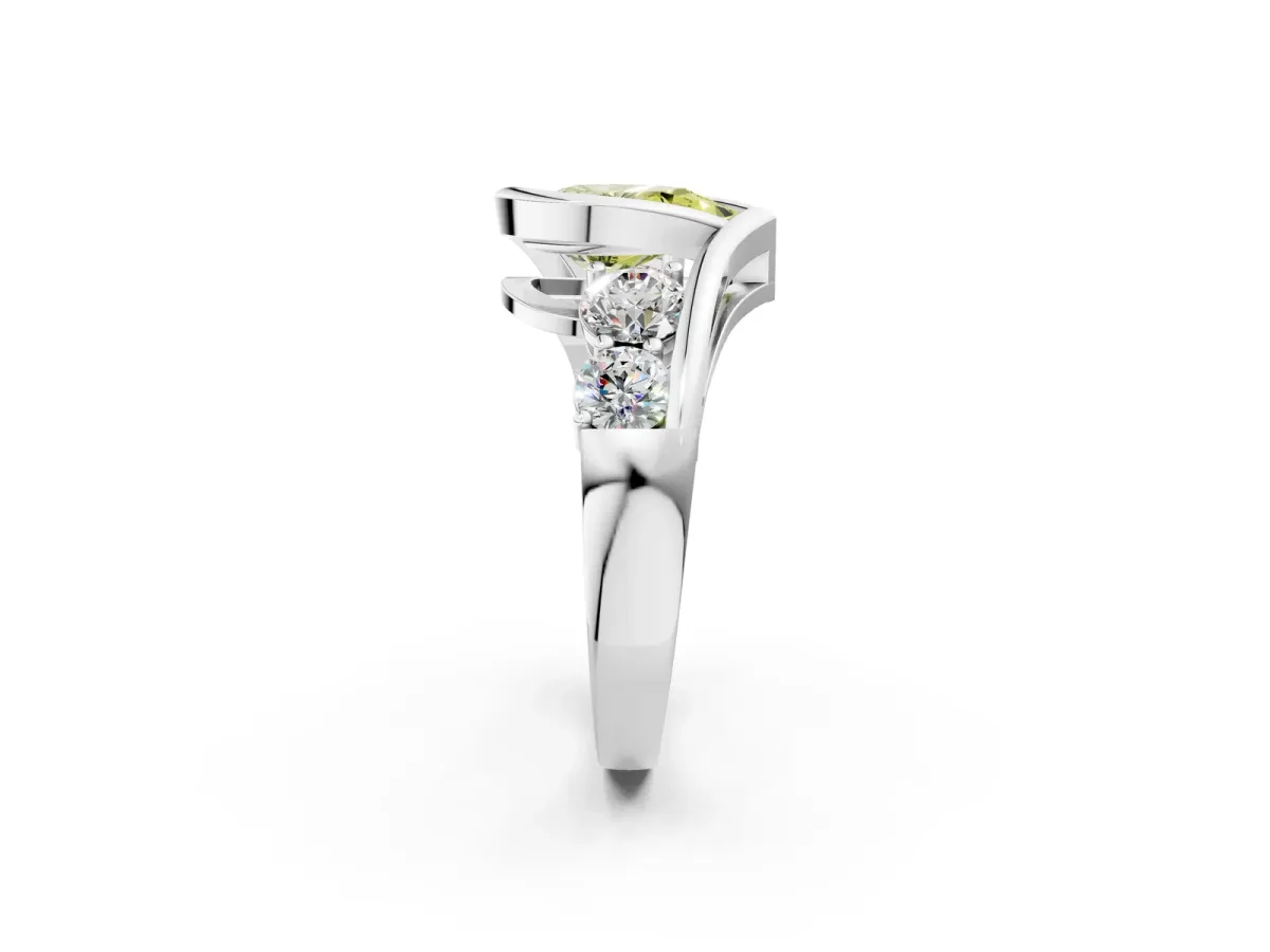 Fancy Yellow Bezel Set Pear Cut Diamond Bypass Ring with Round Accents Silver