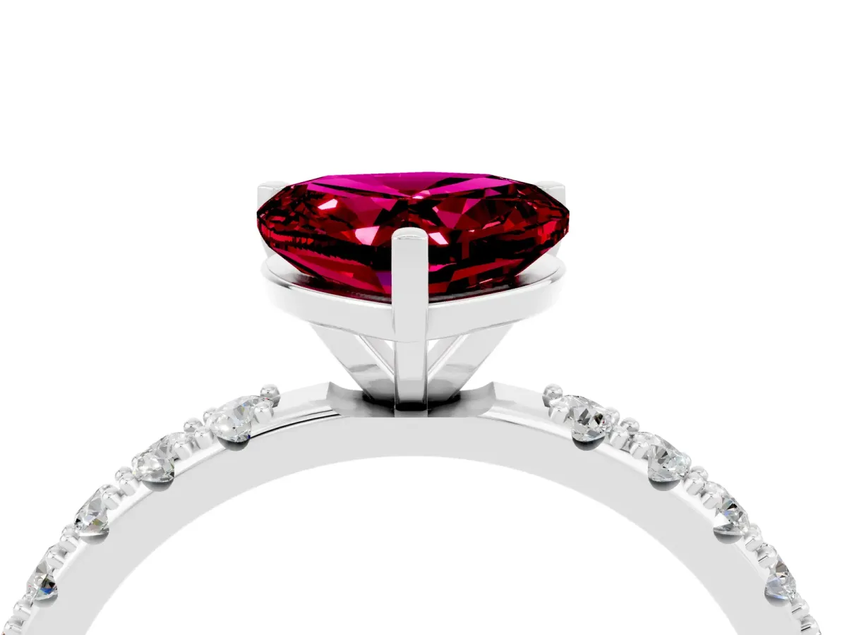 Heart Cut Garnet Solitaire Pavé Band with Four-Prong Setting Platinum