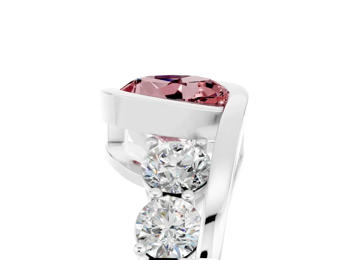 Bezel Set Round Cut Morganite Bypass Ring with Round Accents Silver