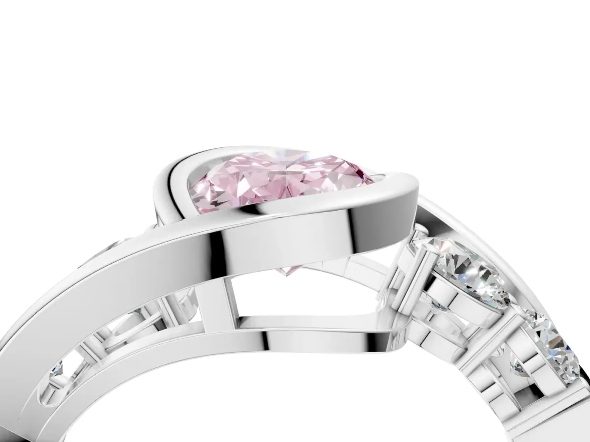 Fancy Pink Bezel Set Oval Cut Diamond Bypass Ring with Round Accents Silver