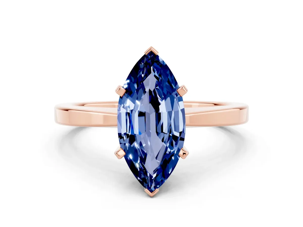 Marquise Cut Blue Sapphire Solitaire Engagement Ring with Classic Band and Four-Prong Setting Rose gold