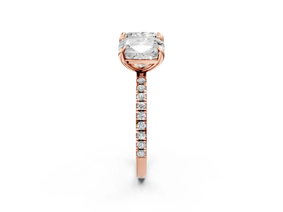 Cushion and Princess Toi Moi Ring with Prong Setting and Pave Band Rose gold
