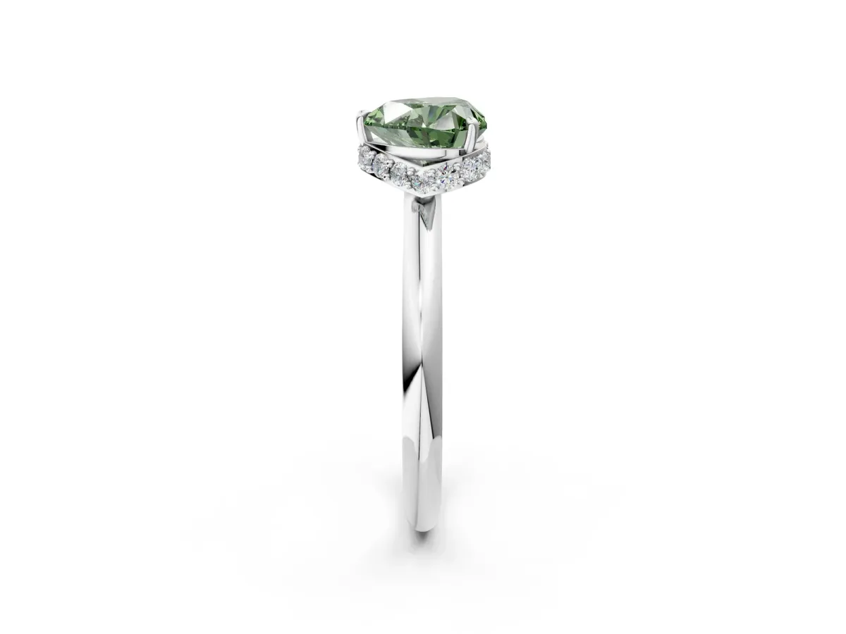 Fancy Green Heart Cut Brilliant Solitaire Engagement Ring with Six-Prong Setting and Classic Band Platinum